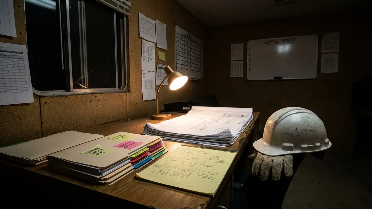 Editorial image: Late-night arbitration prep paperwork - How to Win at Construction Arbitration Before You Ever Enter the Hearing Room