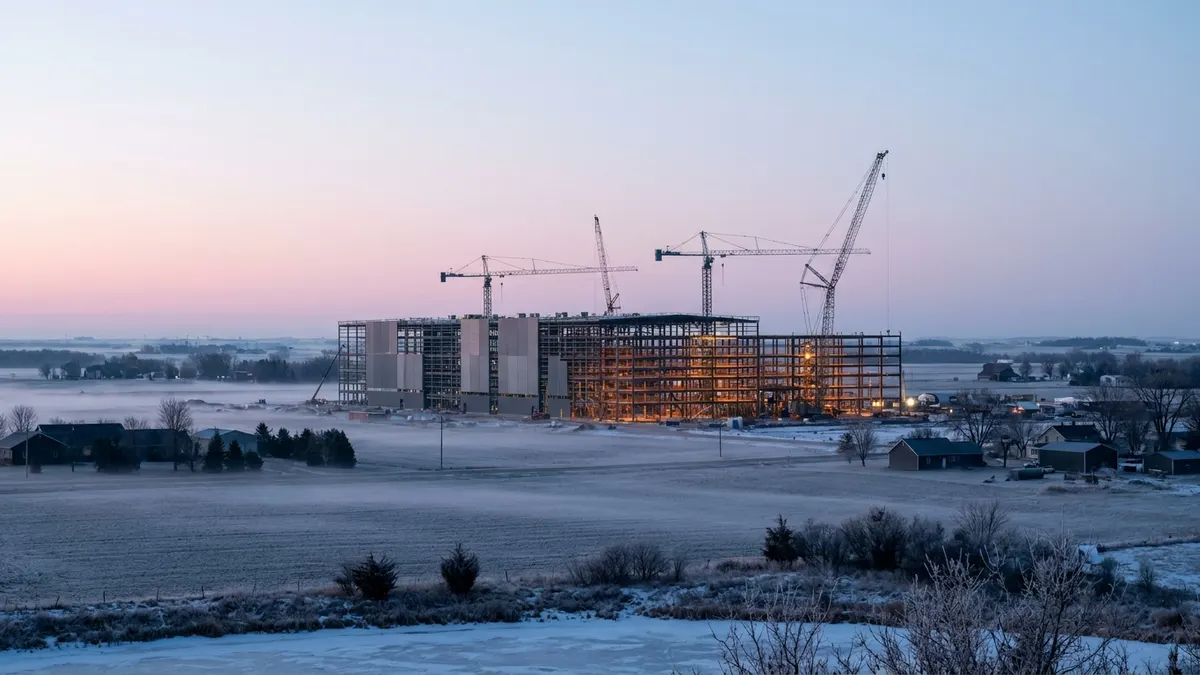 Editorial image: Industrial site dawn, Midwest - Industrial Construction Holds Steady in Upper Midwest as Commercial, Residential Activity Falls
