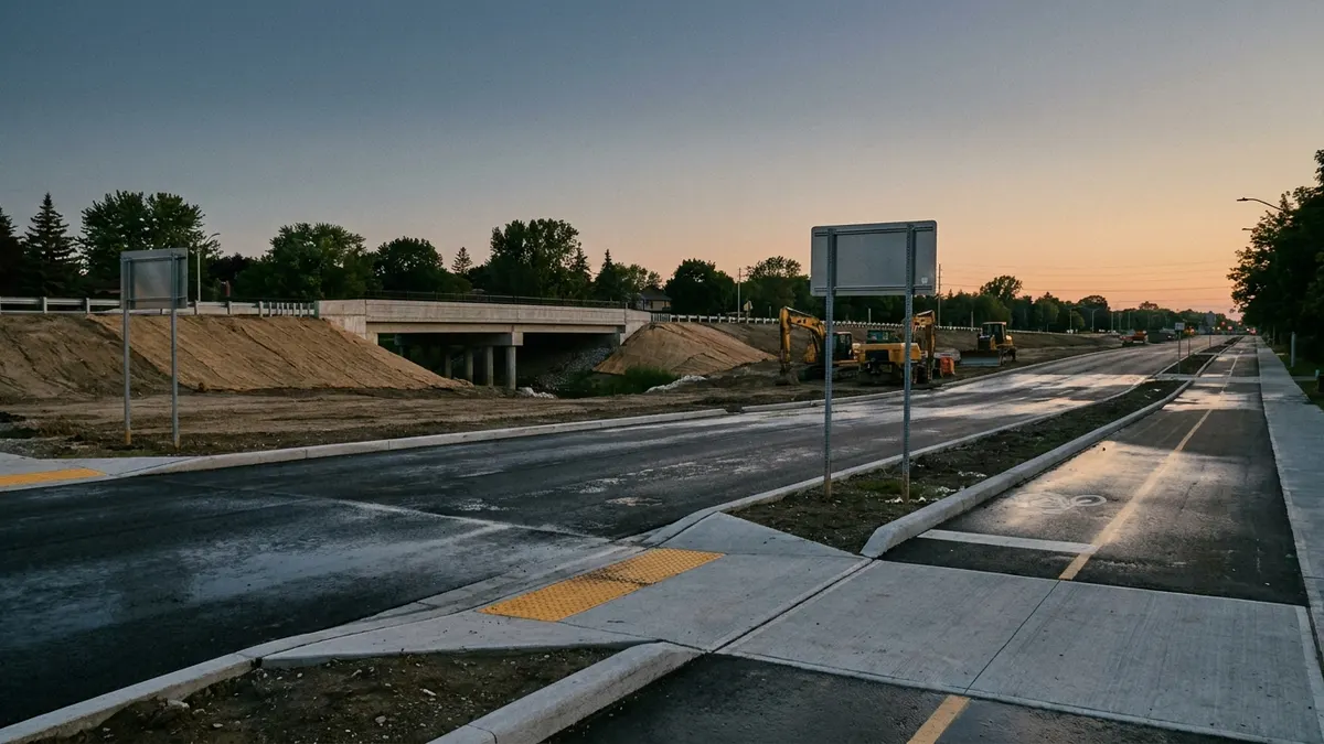 Editorial image: Municipal road widening at dusk - Mississauga Deploying $170M Across 30+ Projects in 2026 Construction Season