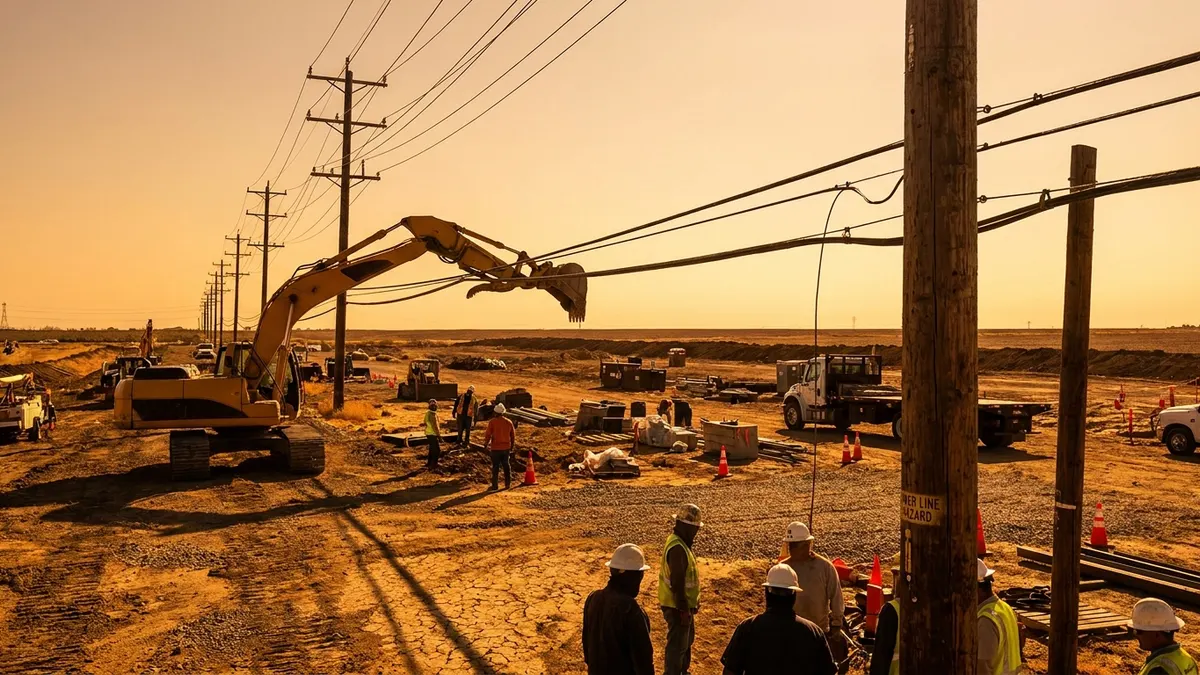Editorial image: Excavator near power lines - Nearly 3 in 4 Power-Line Injuries Hit Non-Electrical Workers, Data Shows