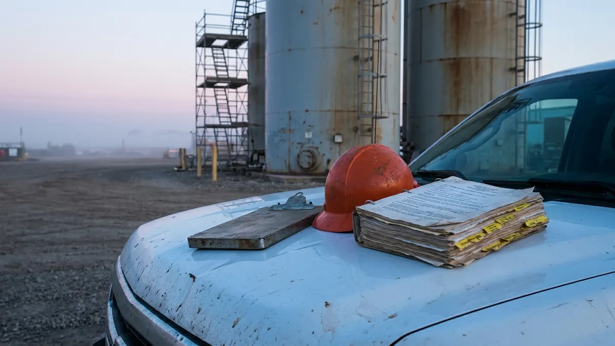 Editorial image: OSHA rulemaking documents at dawn - OSHA Sets August Hearings on 20+ Proposed Rule Rollbacks, Including Chemical and Fall Protection Standards