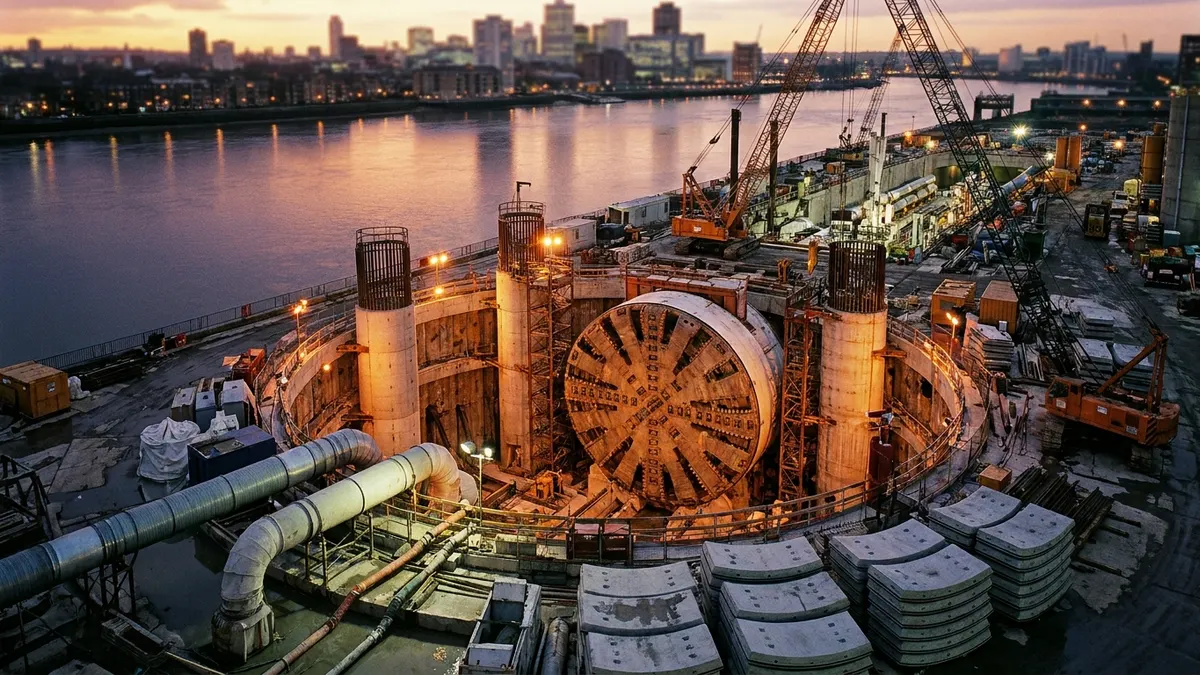 Editorial image: Urban tunnel boring at dusk - Pittsburgh's $1B Ohio River Sewer Tunnel Project Is a Five-Year Heavy Civil Opportunity