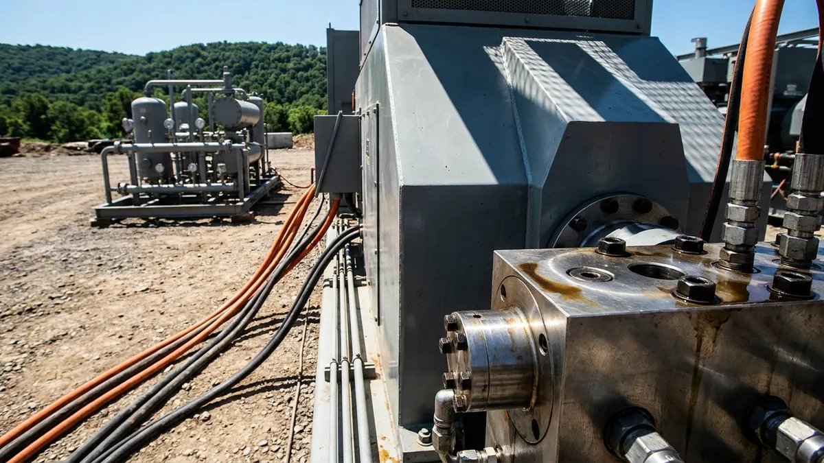 Editorial image: E-frac pump close-up detail - Seneca Resources and Evolution Well Services Lock In Three-Year E-Frac Deal in Appalachia