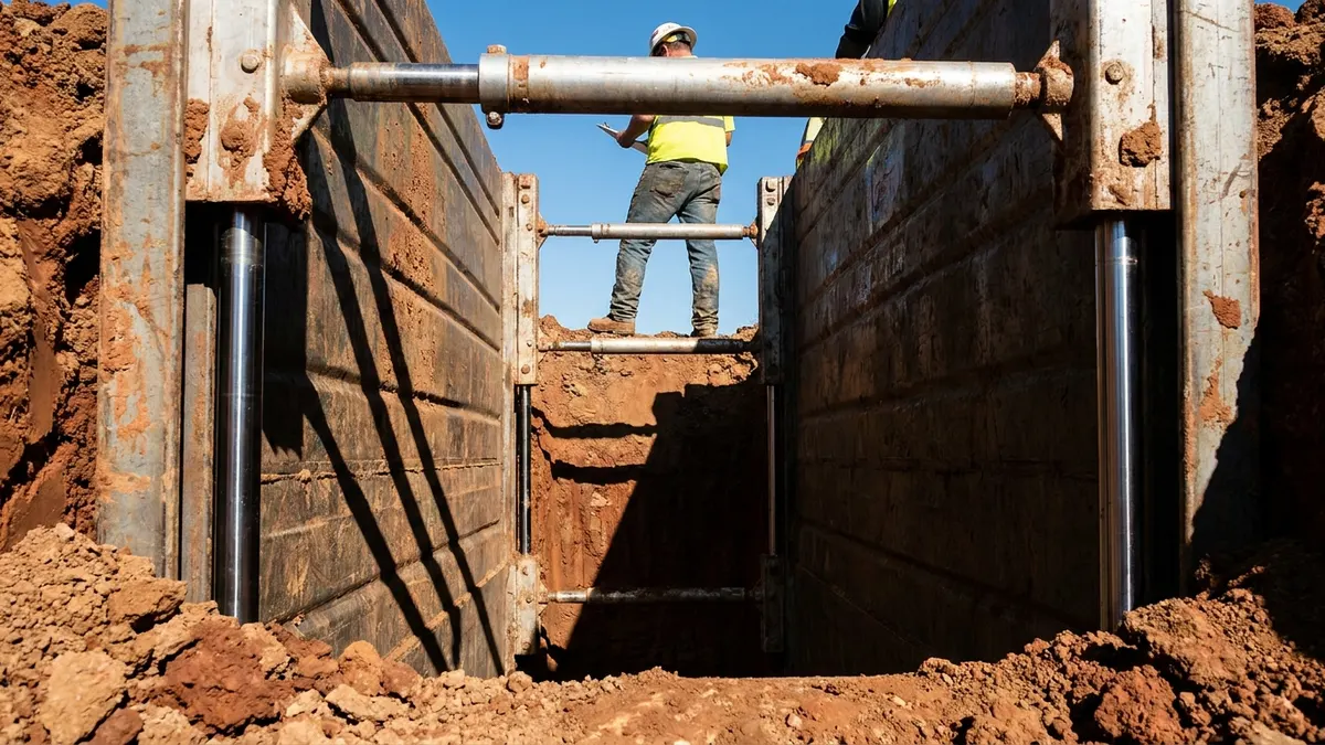 Editorial image: Shored excavation trench close-up - Trench Safety Stand Down Set for June 15-19, Registration Now Open