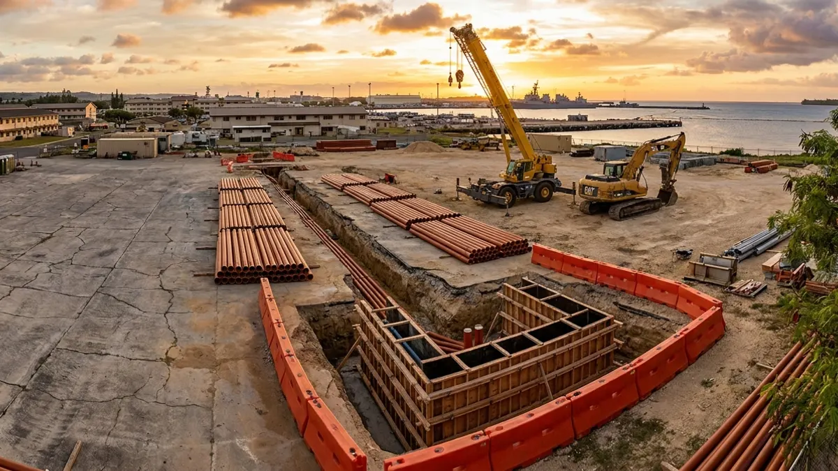 Editorial image: Underground utility trench, naval base - Tutor Perini and Black Construction Win $652M Electrical Contract at Naval Base Guam