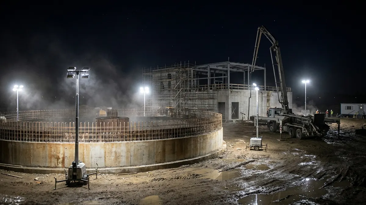Editorial image: Nighttime wastewater plant construction site - Aecon-Led Consortium Lands $815M Winnipeg Wastewater Upgrade