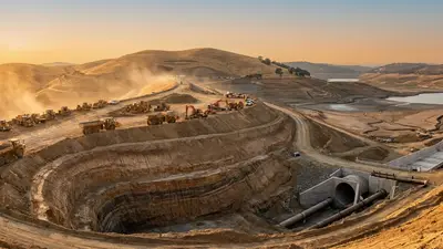 Editorial image: Dam rebuild excavation at golden-hour - Anderson Dam's $2.8B Rebuild Signals Years of Bay Area Heavy-Civil Work