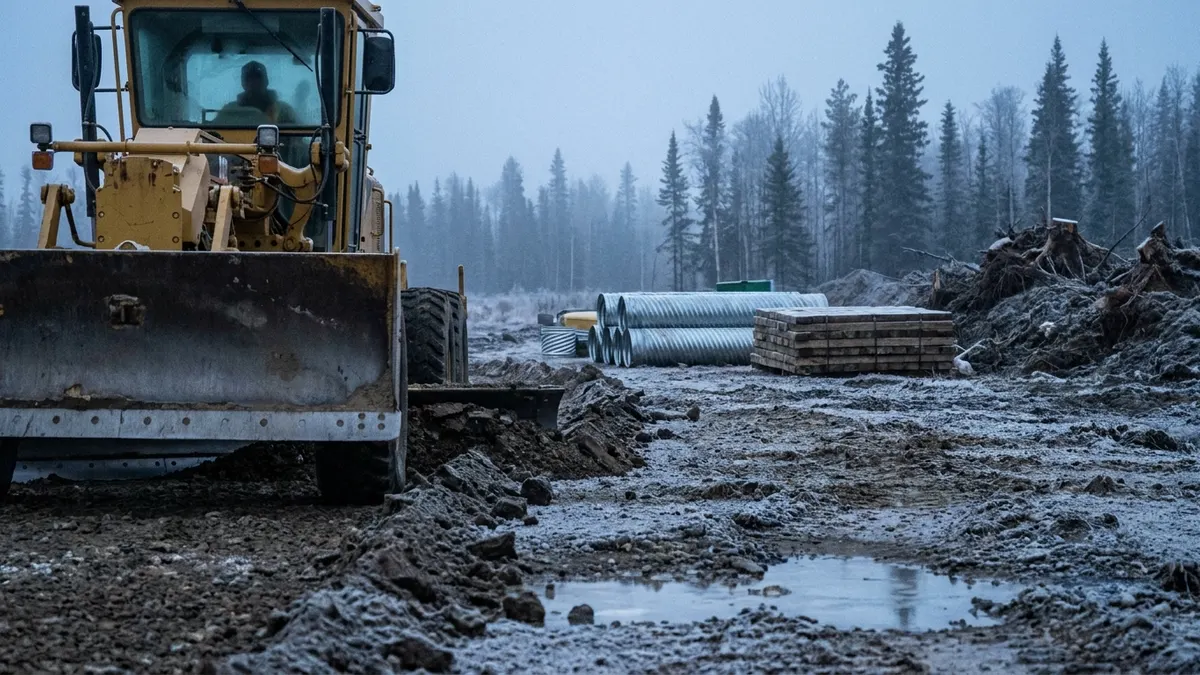 Editorial image: Early site-prep road grading, dawn mist - Athabasca Spends $55M on Corner SAGD Prep, Holds Off Final Sanction