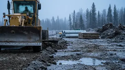 Editorial image: Early site-prep road grading, dawn mist - Athabasca Spends $55M on Corner SAGD Prep, Holds Off Final Sanction