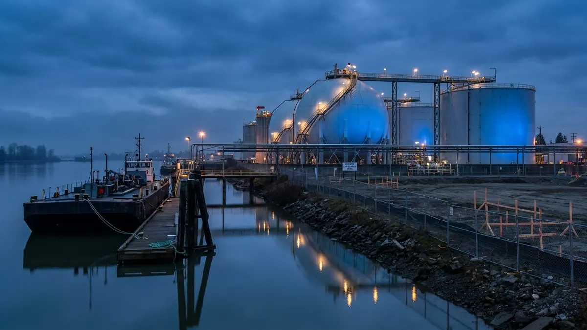 Editorial image: Tilbury LNG terminal at dusk, expansion site - BC Fast-Tracks $2B Tilbury LNG Expansion, Skips Utility Permit Review