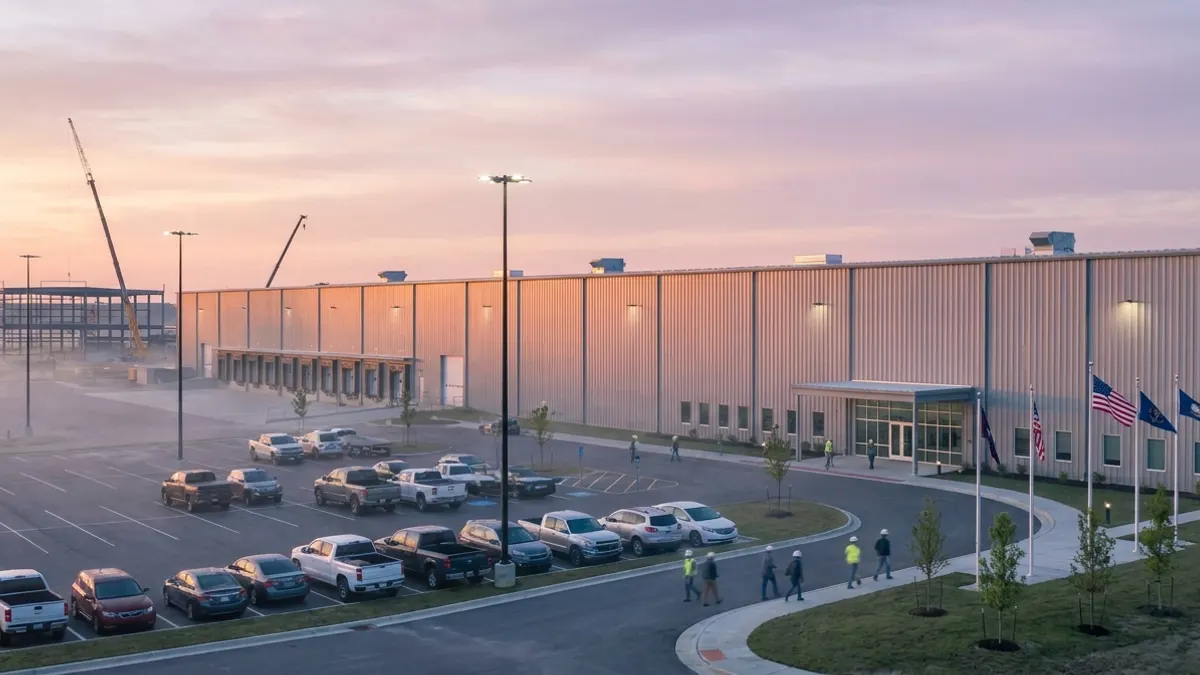Editorial image: New Indiana solar cell plant at dawn - Canadian Solar Opens First US HJT Cell Line in Indiana