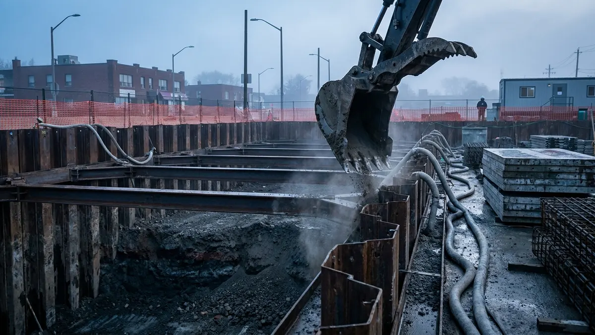 Editorial image: Underground station excavation, dawn - Crews Begin Excavation at Four Eglinton Crosstown West Extension Stations