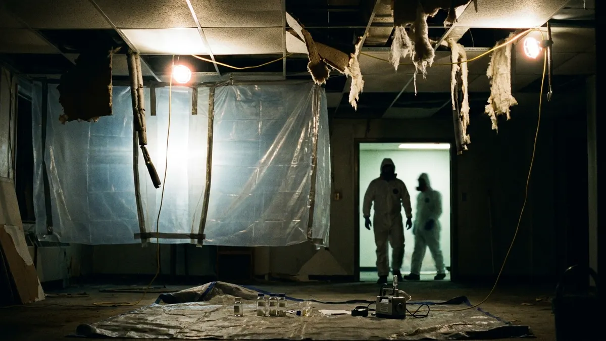 Editorial image: legacy asbestos containment demolition site at night - EPA Pushes Back Asbestos Rule Deadline, Reopens Comment Period