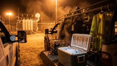 Editorial image: Night crew staging during heat emergency - Extended Extreme Heat Prompts Electric Grid Emergency Notice