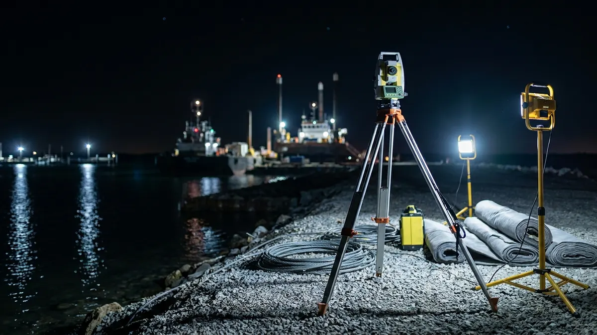 Editorial image: Nighttime marine survey equipment, port expansion - FlatironDragados Consortium Wins Marine Package for Roberts Bank Terminal 2