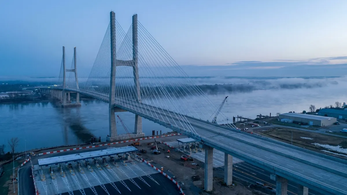 Editorial image: New international bridge span at dawn - Gordie Howe Bridge to Open July 27, Adding Second Detroit-Windsor Span