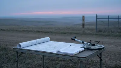 Editorial image: Federal lease documents on prairie table at dawn - North Dakota's Largest Lease Sale in 15 Years Reignites Royalty Rate Fight