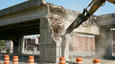 Editorial image: Viaduct demolition, close-up concrete teardown - NYSDOT Awards Largest Contract in Its History for I-81 Viaduct Phase Two