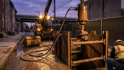 Editorial image: auger bore shaft, urban dusk - Portland Sewer Rehab Project Highlights Demand for Specialized Tunneling Subs