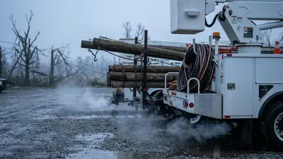 Editorial image: Utility convoy staging before dawn deployment - Nearly 70 PSO Linemen Deploy to Louisiana for Storm Restoration
