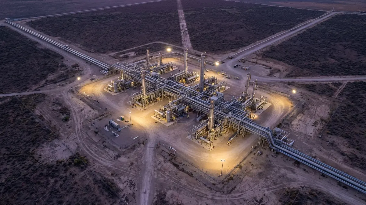 Editorial image: Aerial dusk view of gas processing plant - San Mateo JV to Acquire Cardinal Midstream Assets for $752M in Delaware Basin