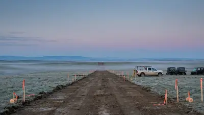 Editorial image: Cleared pipeline right-of-way at dawn - South Bow, Bridger Plan Wyoming-to-Oklahoma Pipeline Leg
