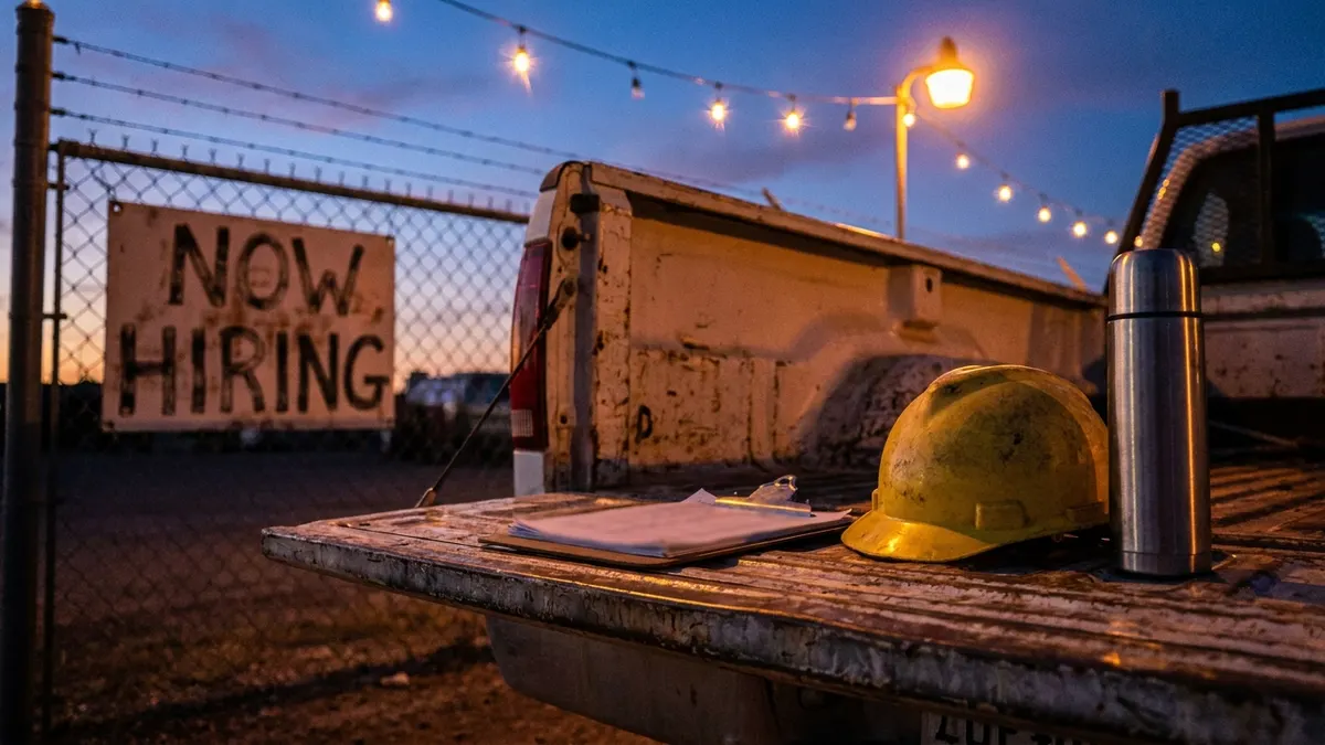 Editorial image: hiring yard at dusk - Texas Upstream Jobs Rise by 400 in June, TIPRO Data Shows