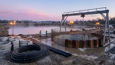 Editorial image: Dawn tunnel shaft construction site - Water Infrastructure Projects Surge Nationwide Into 2026