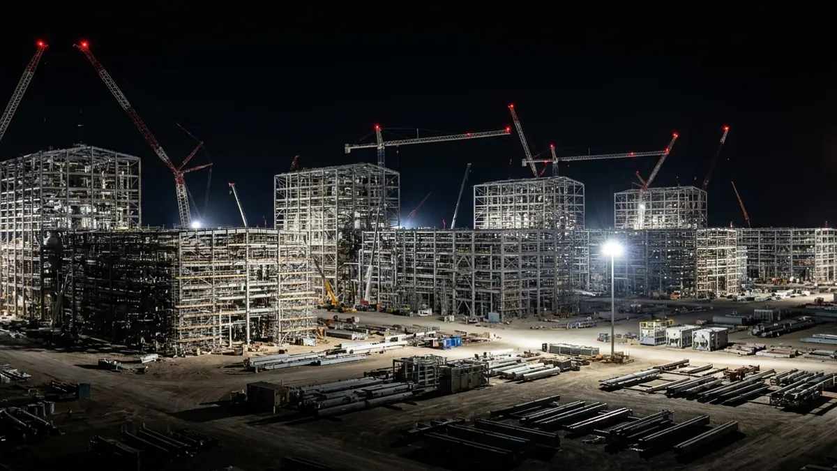 Editorial image: Five LNG trains under construction, night - XRG Now Holds Stakes in All Five Rio Grande LNG Trains