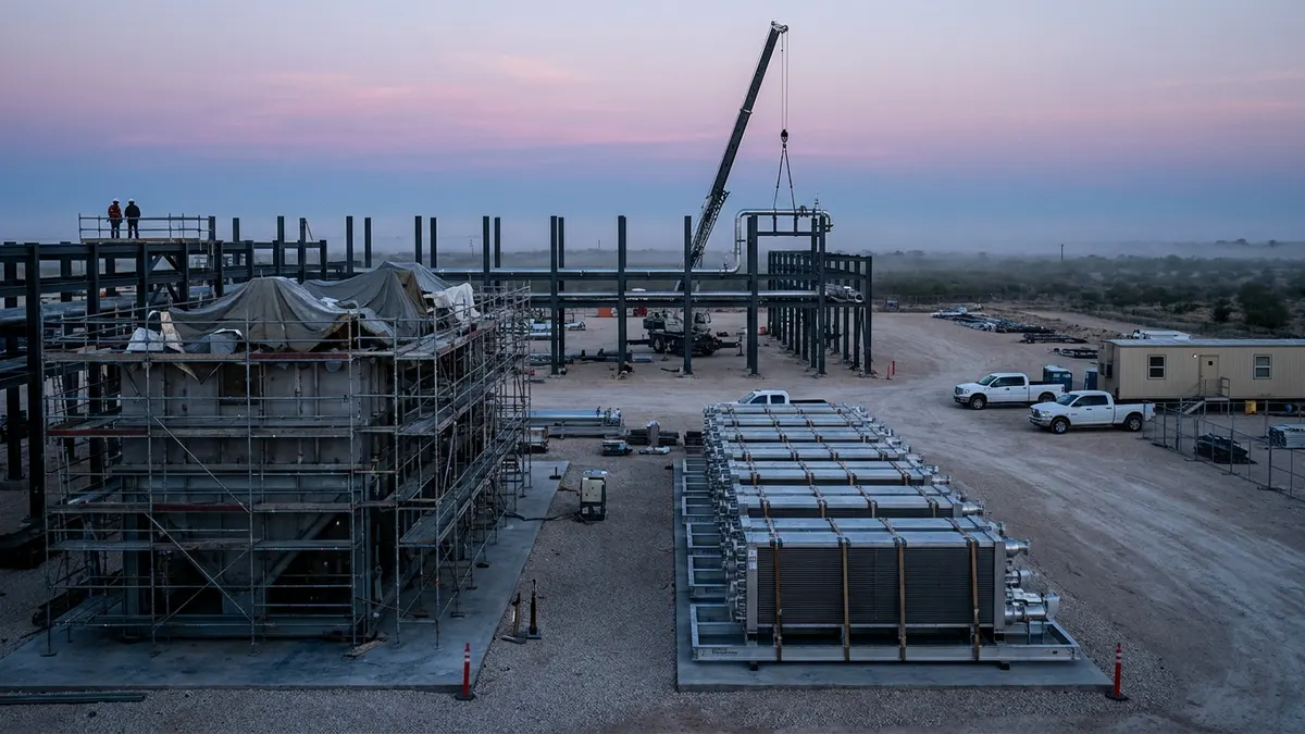Editorial image: Cryogenic plant construction at dawn - Brazos Midstream Sets 2027 Startup for Cassidy II Gas Plant in Glasscock County