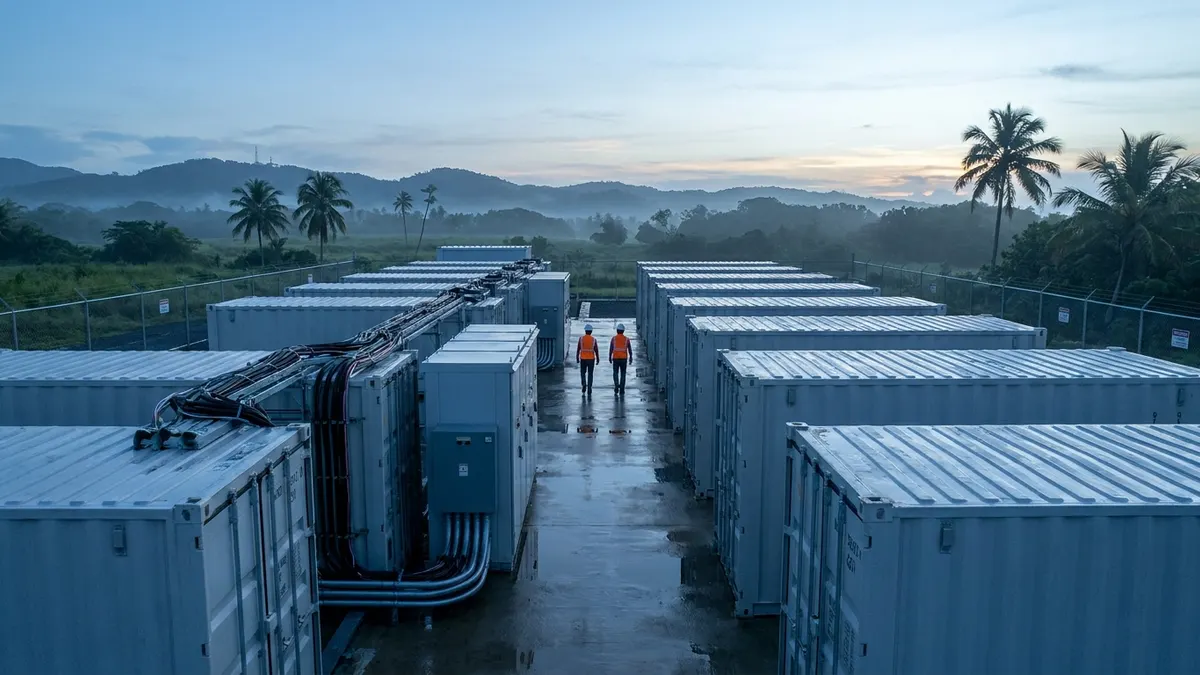 Editorial image: Battery storage site installation dawn - DOE Closes $489M Loan for Puerto Rico Battery Storage Buildout
