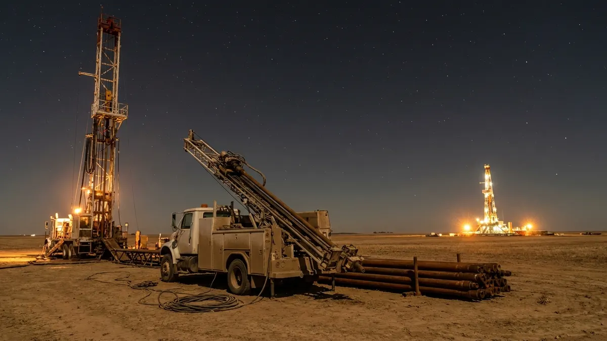 Editorial image: Idle rig beside distant active rig - Ensign Energy Posts 7% Revenue Gain in Q2, Canadian Rig Count Slips