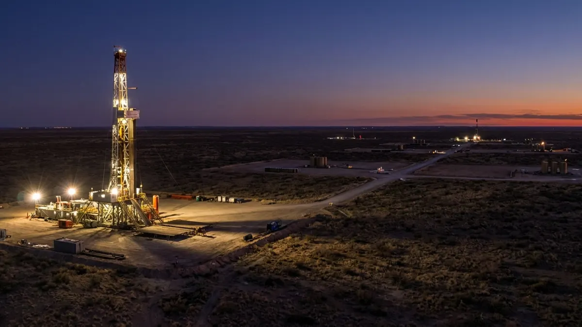 Editorial image: Multi-well horizontal drilling program, dusk desert - EON Kicks Off 92-Well Horizontal Drilling Program in New Mexico