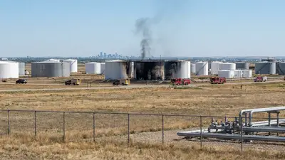 Editorial image: Storage tank fire aftermath, wide view - Lightning-Sparked Fire Shuts Down Key Oklahoma Fuel Hub, Diesel Prices in Focus