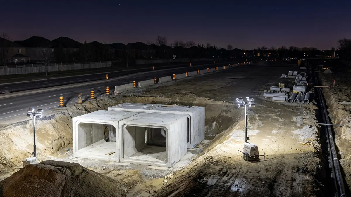 Editorial image: Night culvert excavation on road widening - Long-Delayed Bathurst Street Widening Finally Breaks Ground in York Region
