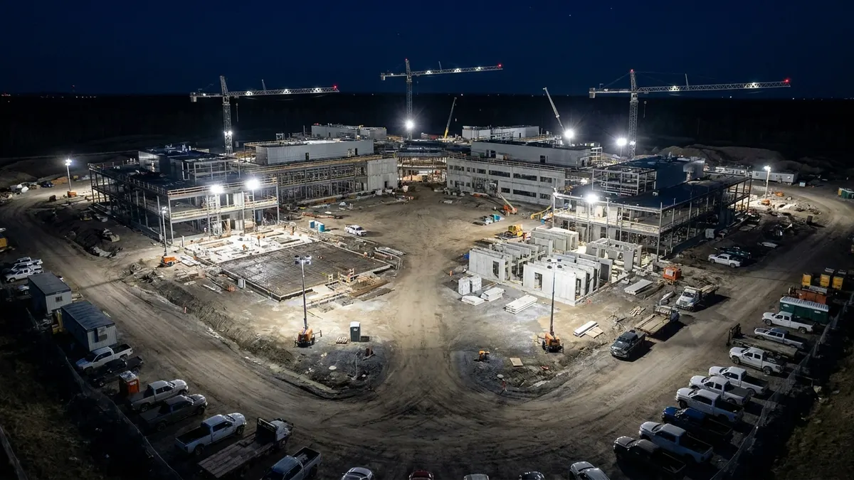Editorial image: Night aerial multi-building campus construction - PCL Lands $768.6M Deal for Ottawa Security Science Campus