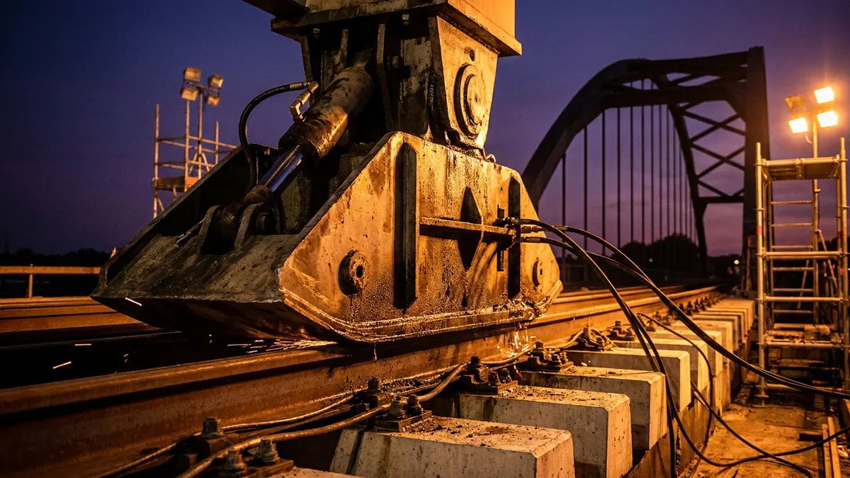 Editorial image: Bridge slide rigging skid-shoe close-up - Pittsburgh's 22M-lb Bridge Slide Signals Growing Market for Heavy-Move Specialists