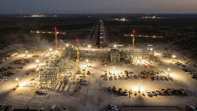 Editorial image: Aerial night view, multi-plant pipeline buildout - Targa Plans Three Gas Plants, New Pipeline in Delaware Basin
