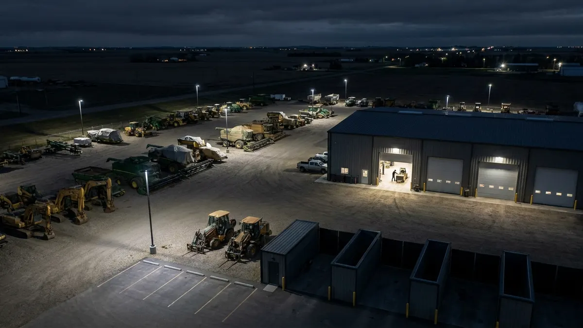 Editorial image: Understaffed dealership yard at night - Canada's Equipment Tech Shortage Drains $803M a Year From Dealers