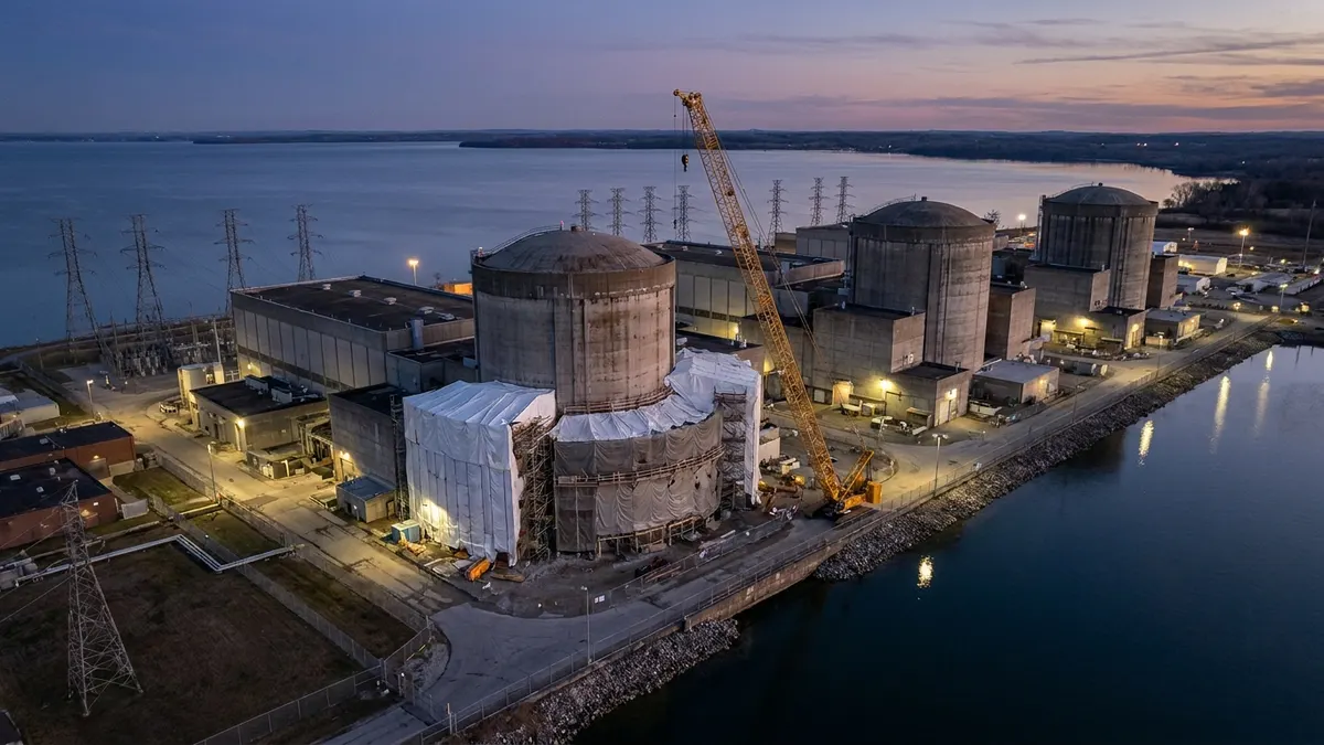Editorial image: nuclear plant refurbishment at dusk - Candu-Aecon JV Lands $1.7B Deal for Pickering Unit 5 Refurbishment
