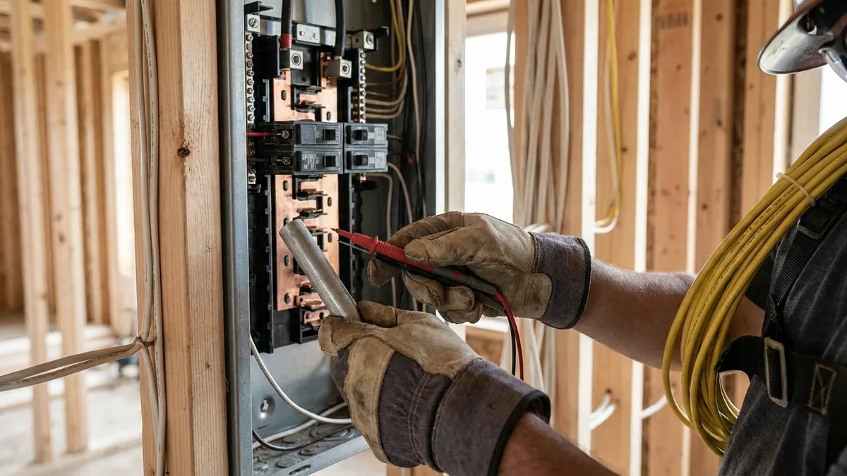 Editorial image: Electrician's hands wiring panel close-up - Construction Wage Growth Holds Above 4% as Labor Crunch Persists Into 2027