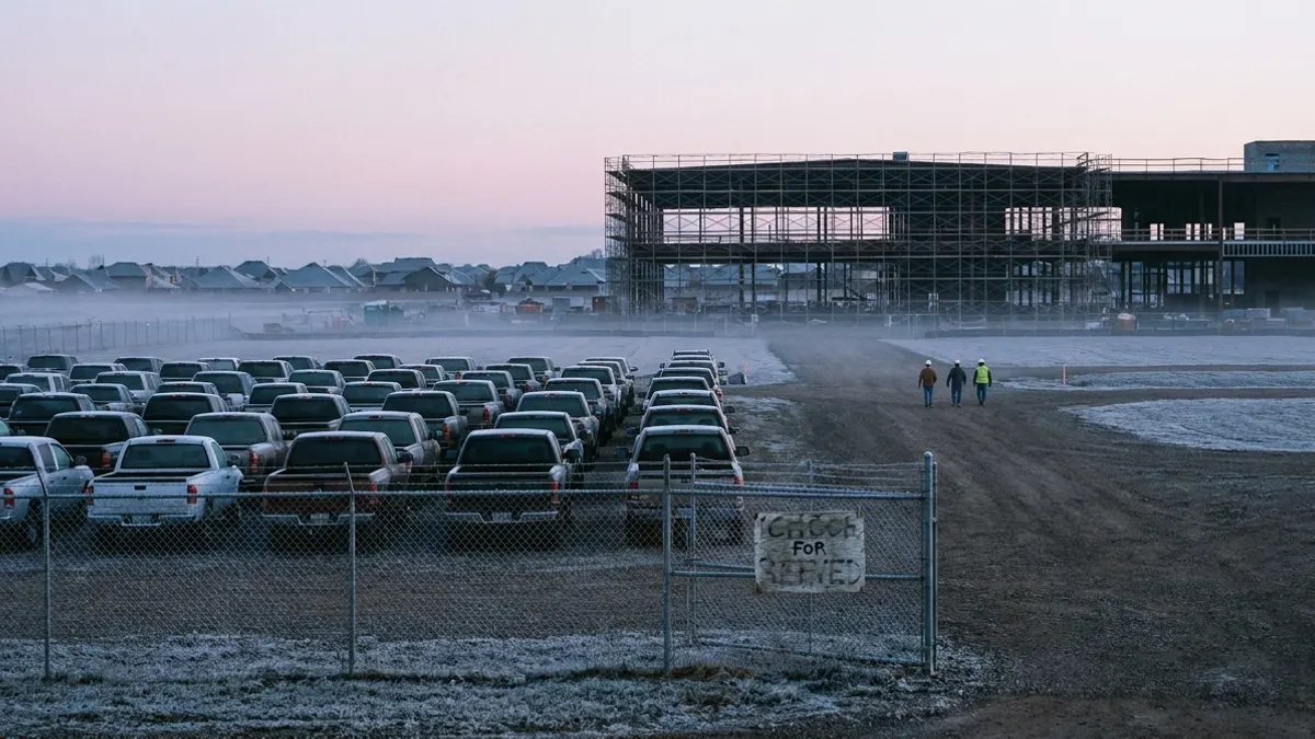 Editorial image: empty staging yard, dawn hiring signal - Even as Contractors Cut Headcount, 73% Still Plan to Hire, Survey Finds