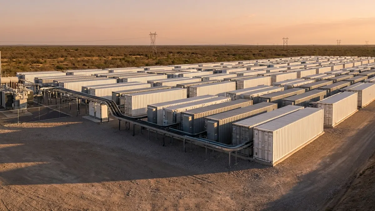 Editorial image: Battery storage facility at golden-hour - Equinor's 100 MW Texas Battery Project Goes Online in ERCOT