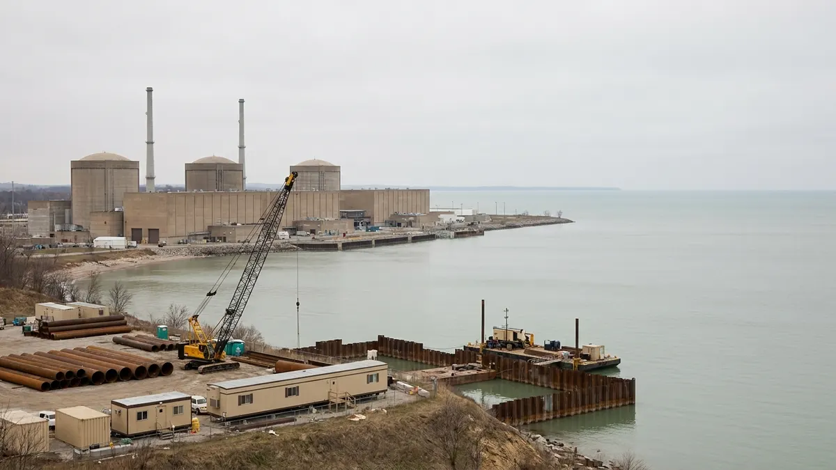 Editorial image: Nuclear plant shoreline refurbishment staging - Four Pickering Reactors Go Offline as $26.8B Refurbishment Sequence Begins