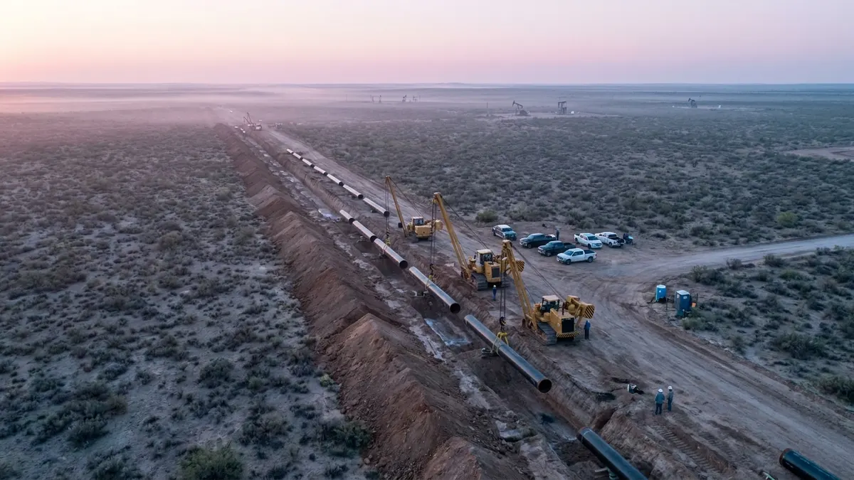 Editorial image: Dawn aerial pipeline trench construction - Goodnight Midstream Breaks Ground on Estacado Water Pipeline in New Mexico