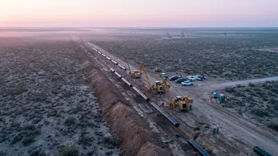 Editorial image: Dawn aerial pipeline trench construction - Goodnight Midstream Breaks Ground on Estacado Water Pipeline in New Mexico