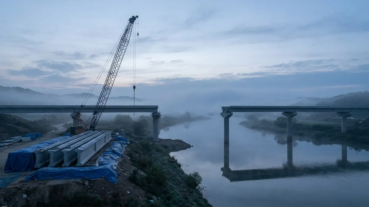 Editorial image: Stalled bridge construction at dawn - Highway Funding Extension Buys Contractors 10 Weeks, Not Certainty