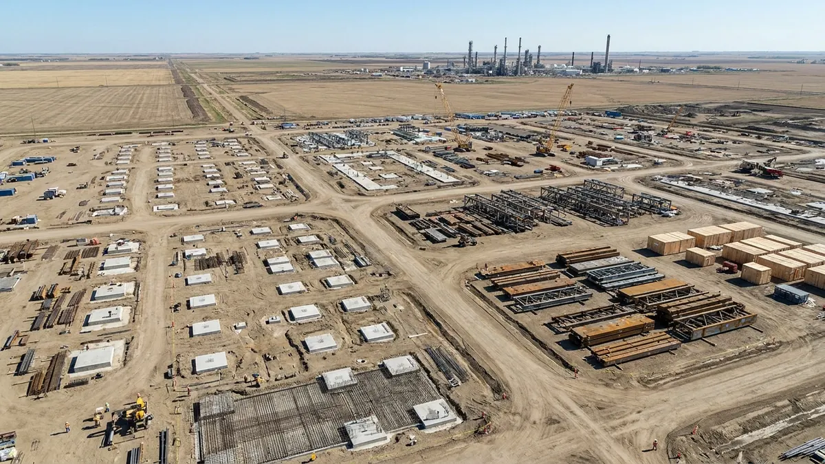 Editorial image: Aerial power plant construction groundwork - Pembina Sanctions Greenlight Gas-Fired Power Plant for Meta Data Center in Alberta