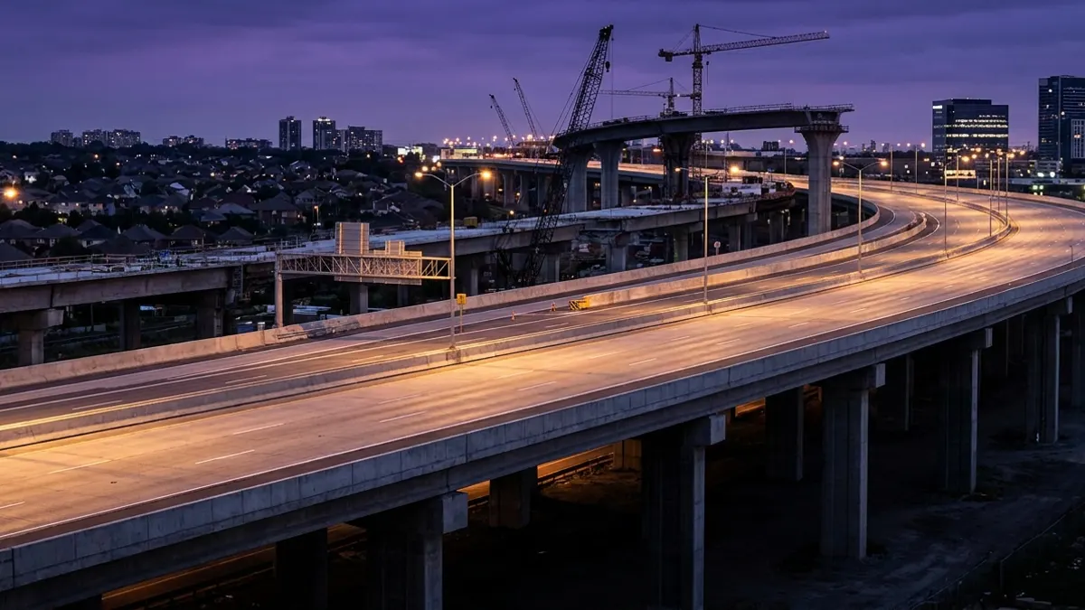 Editorial image: Toll-lane corridor at dusk - Toll-Lane P3s Show Contractors a Path to Decades-Long Revenue
