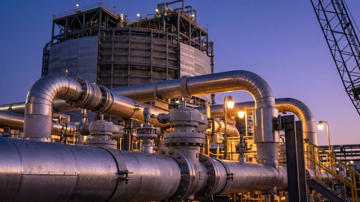 Editorial image: LNG terminal piping under construction - US-China LNG Tariff Talks Could Speed Up Gulf Coast Export Buildout